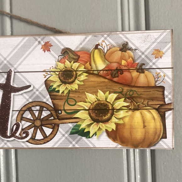 NWT Beautiful Glittered Happy HARVEST Fall Pumpkin Sunflower π» Decoration Sign - Picture 12 of 16